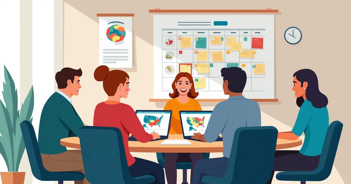 Equipe de campanha em reunião de planejamento eleitoral. 