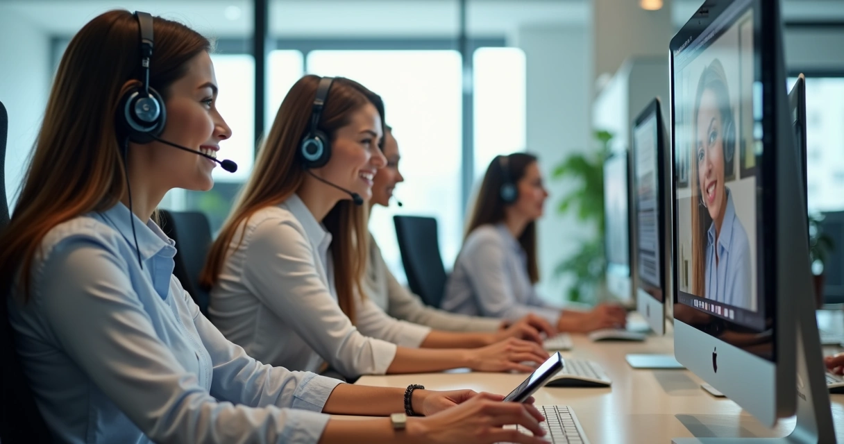 Equipe atendendo clientes em ambiente moderno 