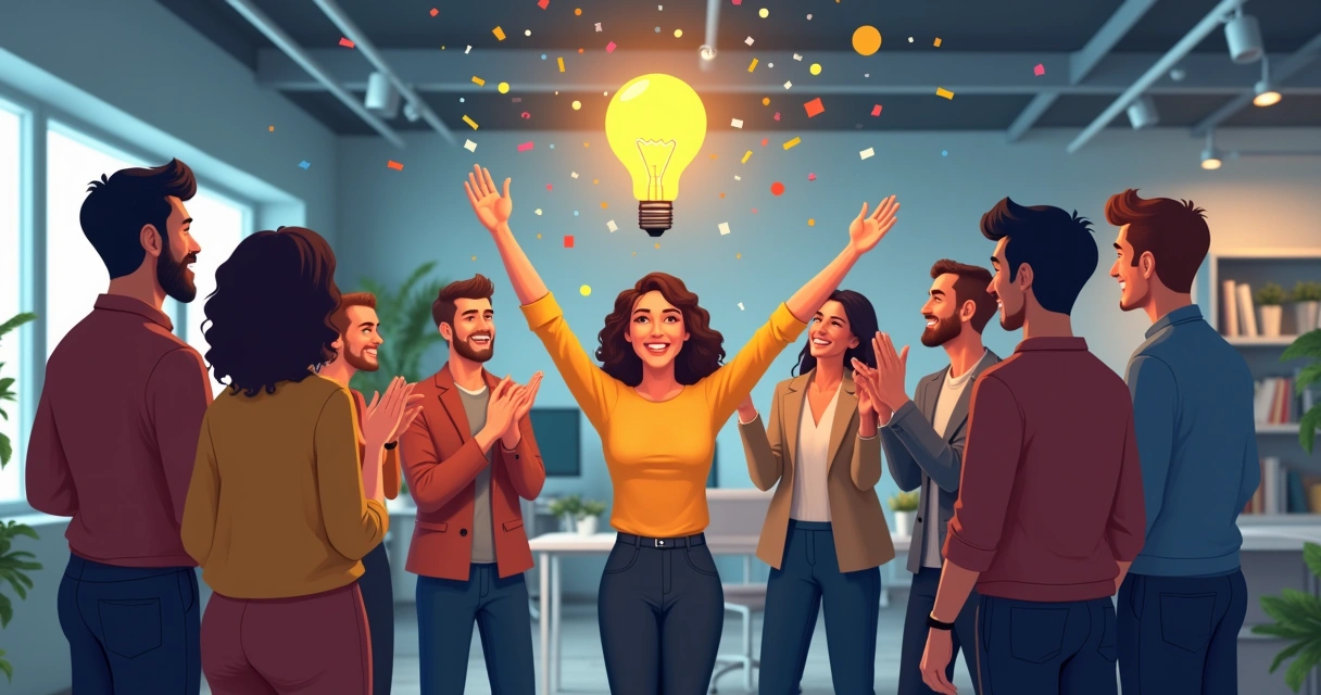 Equipe celebrando juntos uma conquista inovadora no escritório. 