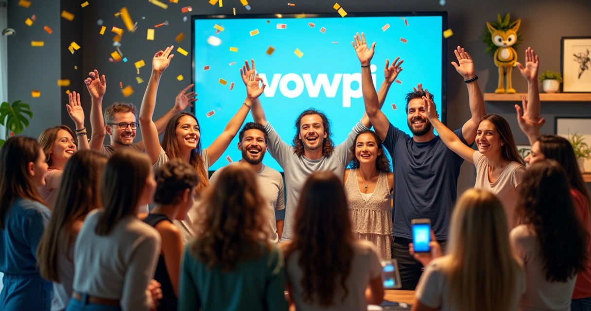 Equipe celebrando sucesso com plataforma no-code 