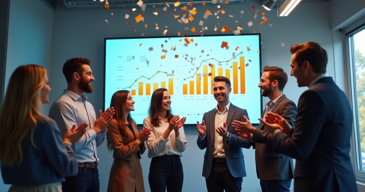 Equipe celebrando melhorias após automação de workflow 