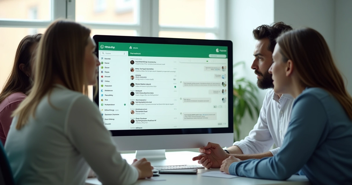 Equipe analisando mensagens centralizadas no computador 