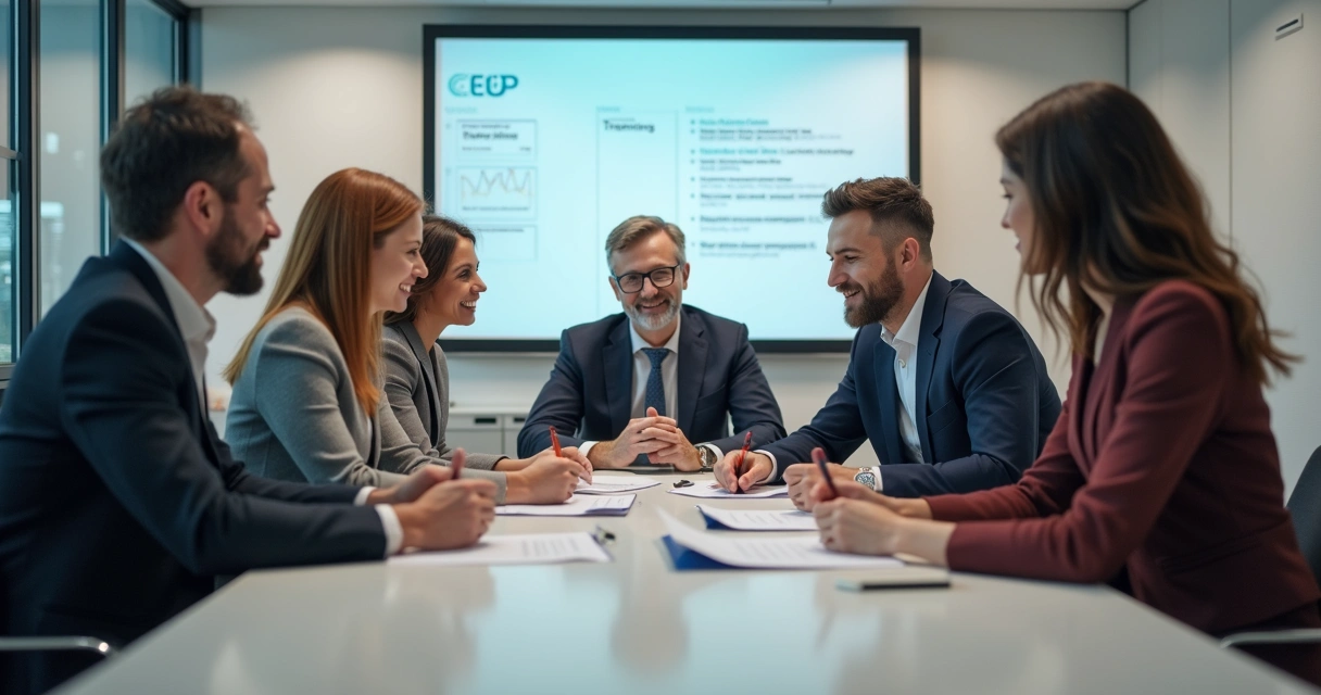 Equipe da CIPA reunida em sala de treinamento corporativo 