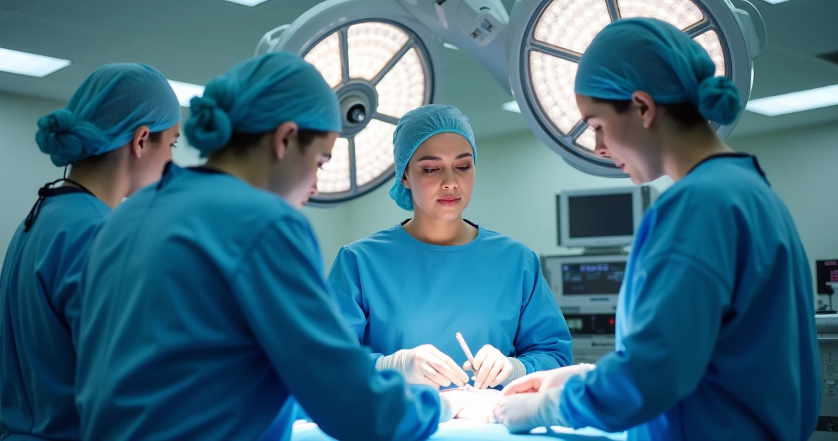 Equipe de cirurgia oncológica realizando operação 