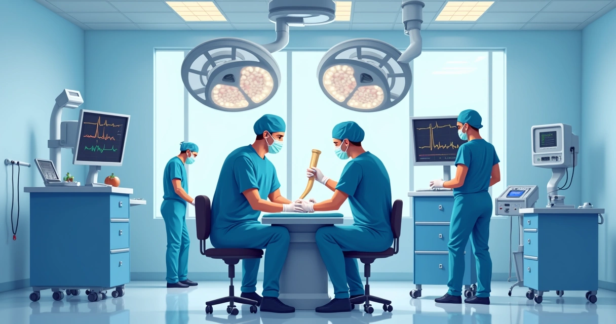 Abordagem clínica e terapêutica da osteomielite axial e apendicular 3 Equipe cirúrgica removendo prótese infectada de joelho durante procedimento ortopédico