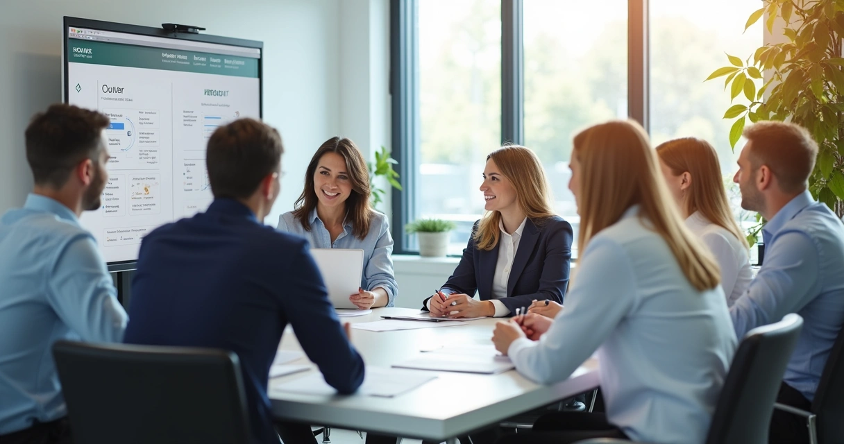 Equipe de clínica auditiva discutindo processo de vendas 