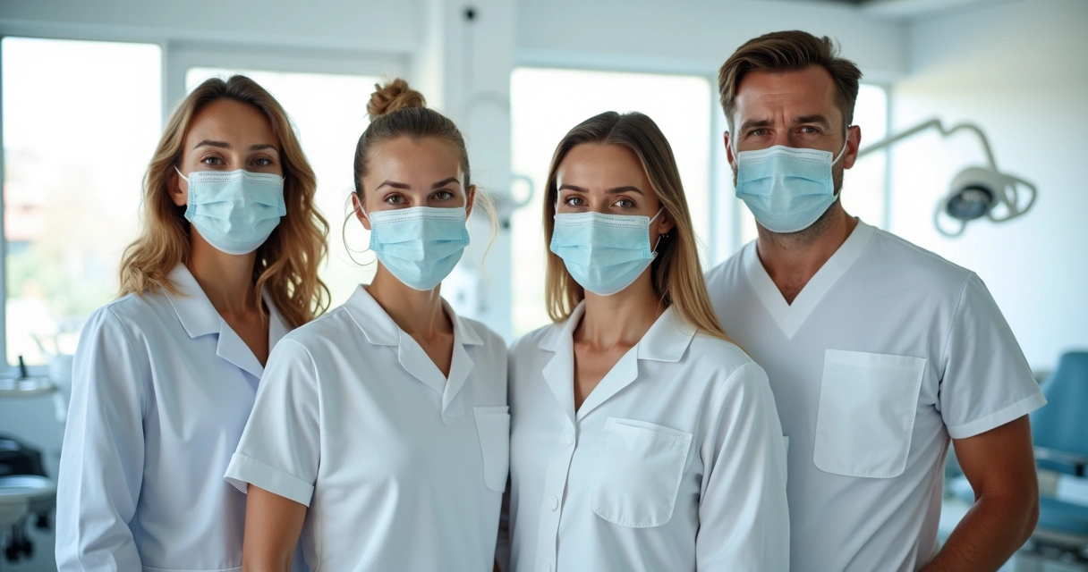 Equipe de clínica odontológica sorrindo reunida