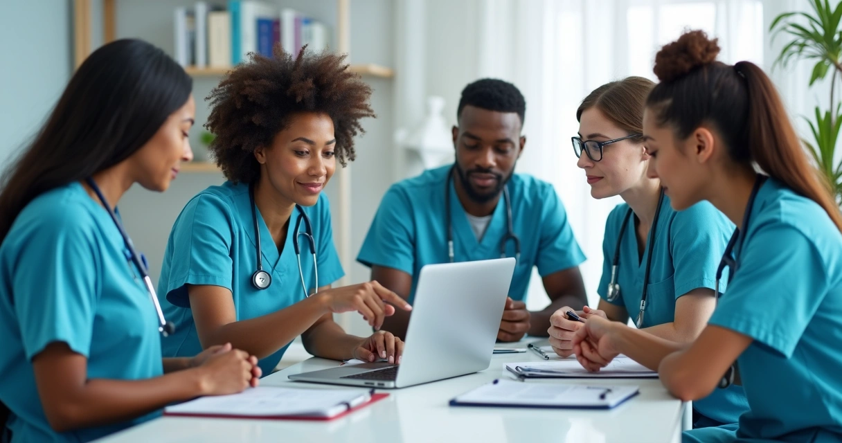 Equipe de clínica médica discutindo mensagens enviadas no WhatsApp 