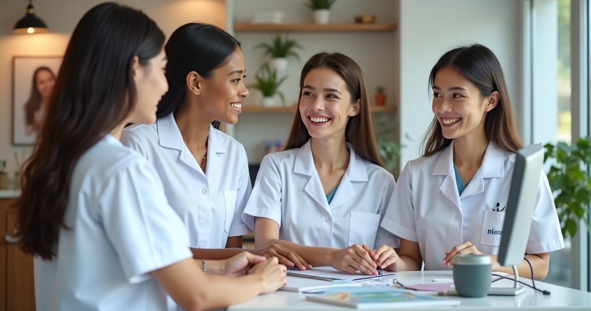 Equipe de clínica odontológica atendendo paciente na recepção 