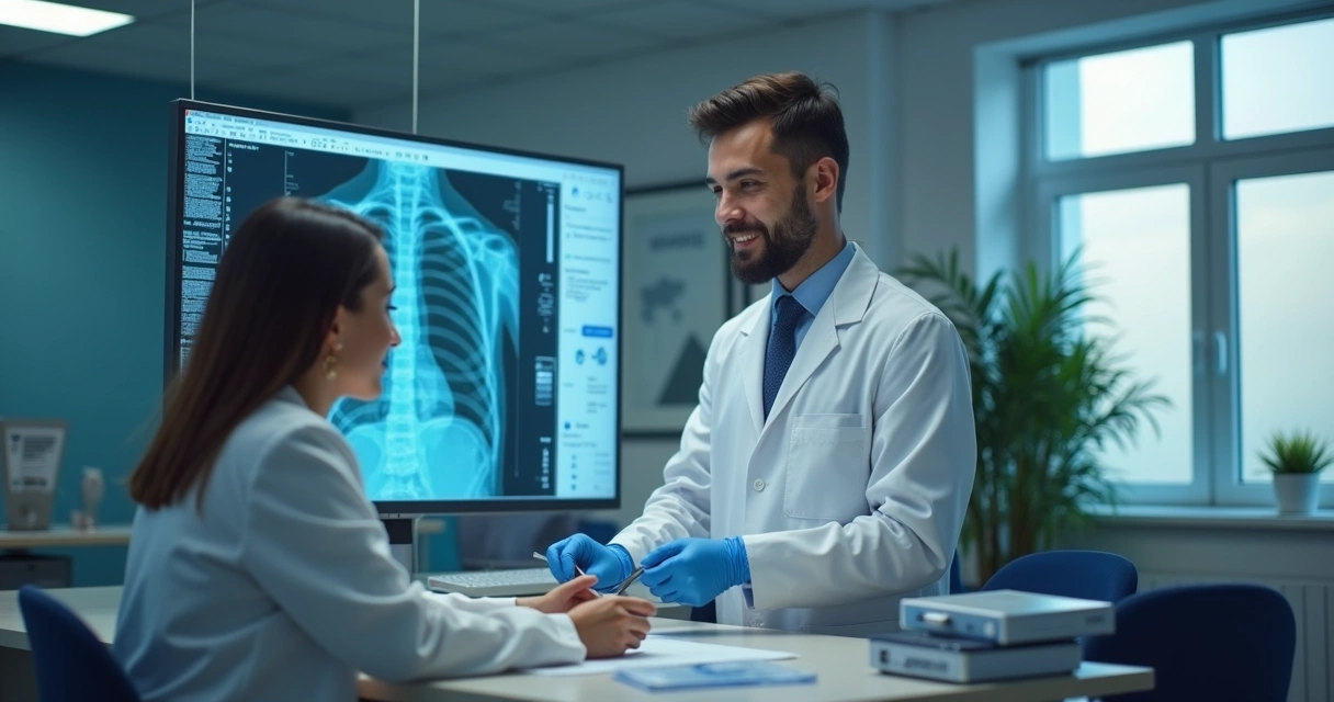 Equipe de clínica médica em treinamento de IA 