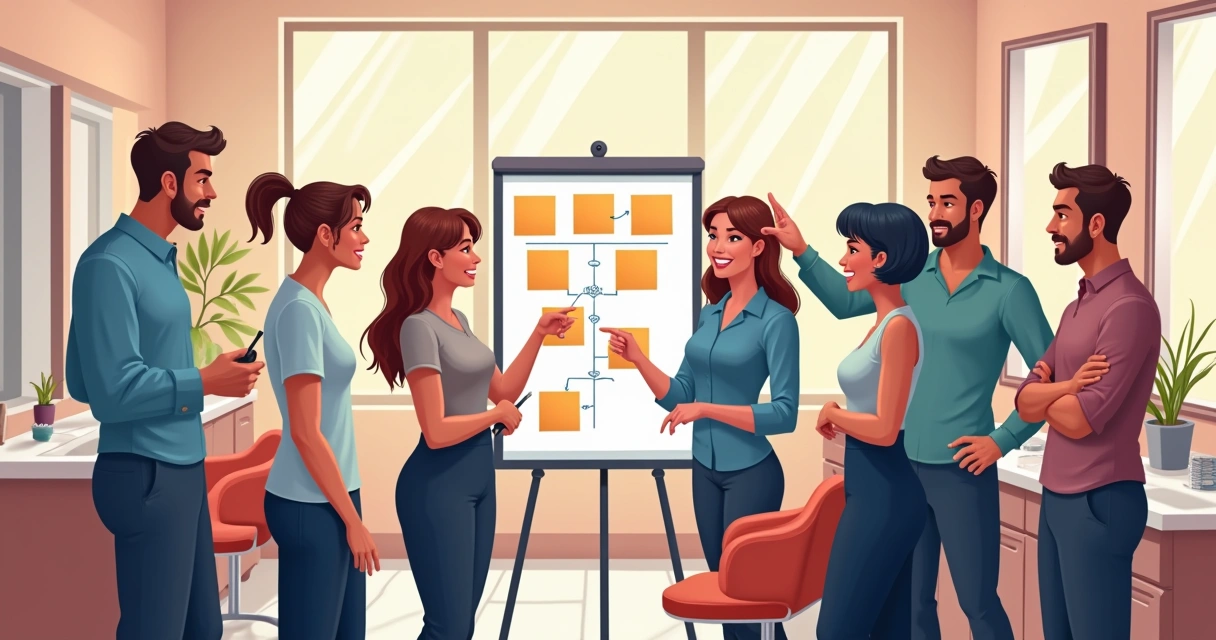 Equipe de salão de beleza discutindo mudanças no processo de trabalho 