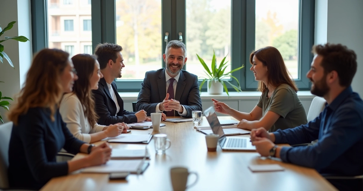 Equipe discutindo em reunião de trabalho de forma colaborativa 