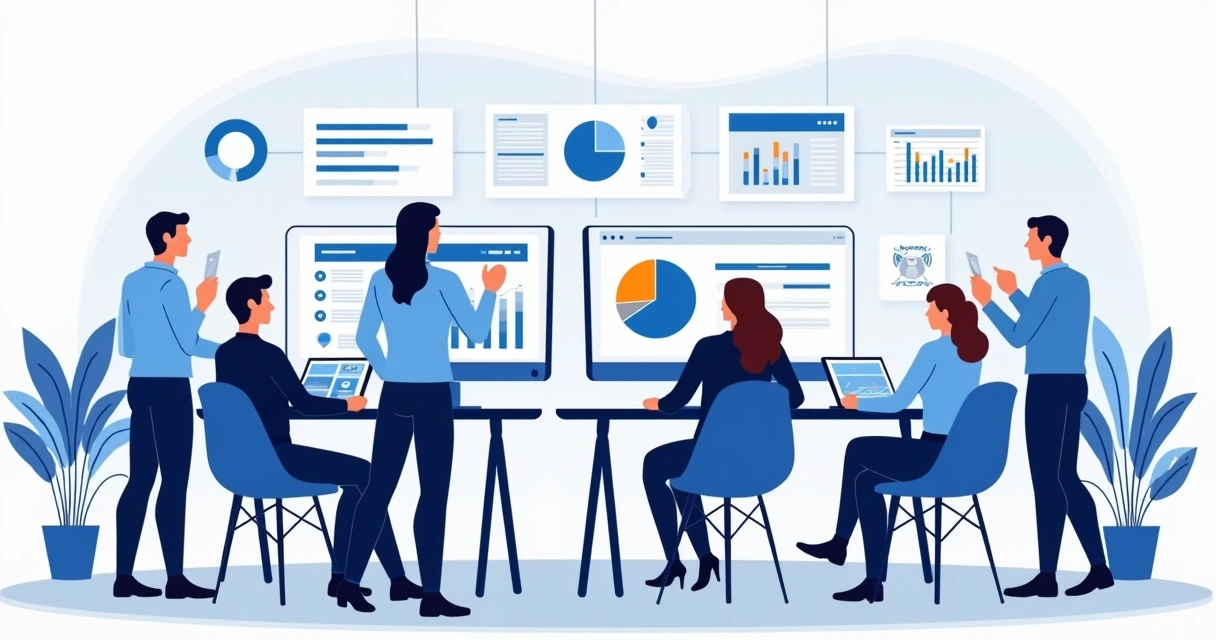 Equipe comercial analisando base de clientes em telas de computador