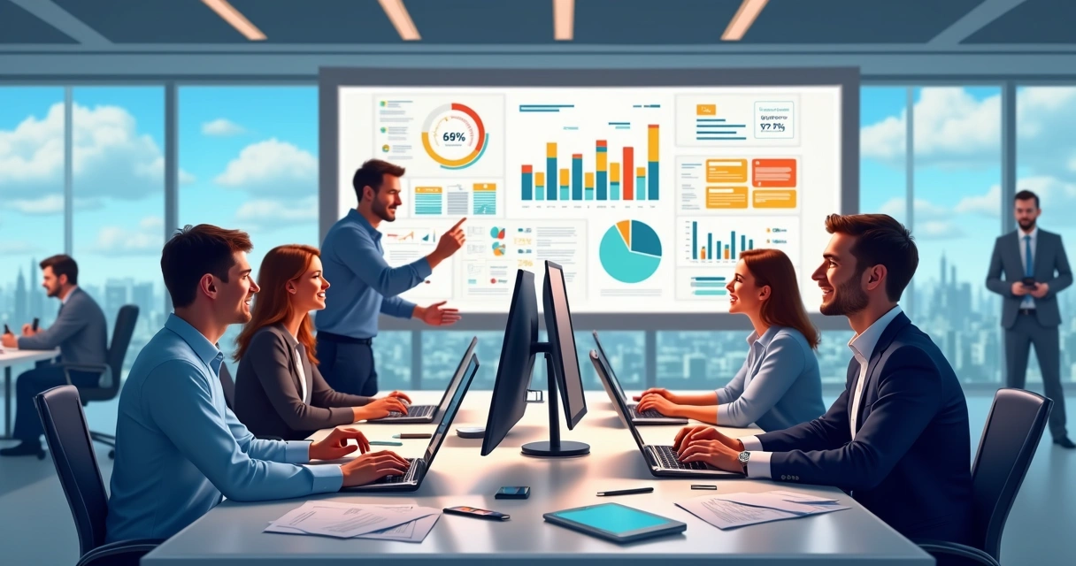 Equipe comercial utilizando painel de automação de vendas 