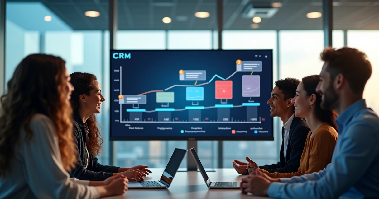 Equipe comercial feliz olhando monitor com vendas automáticas
