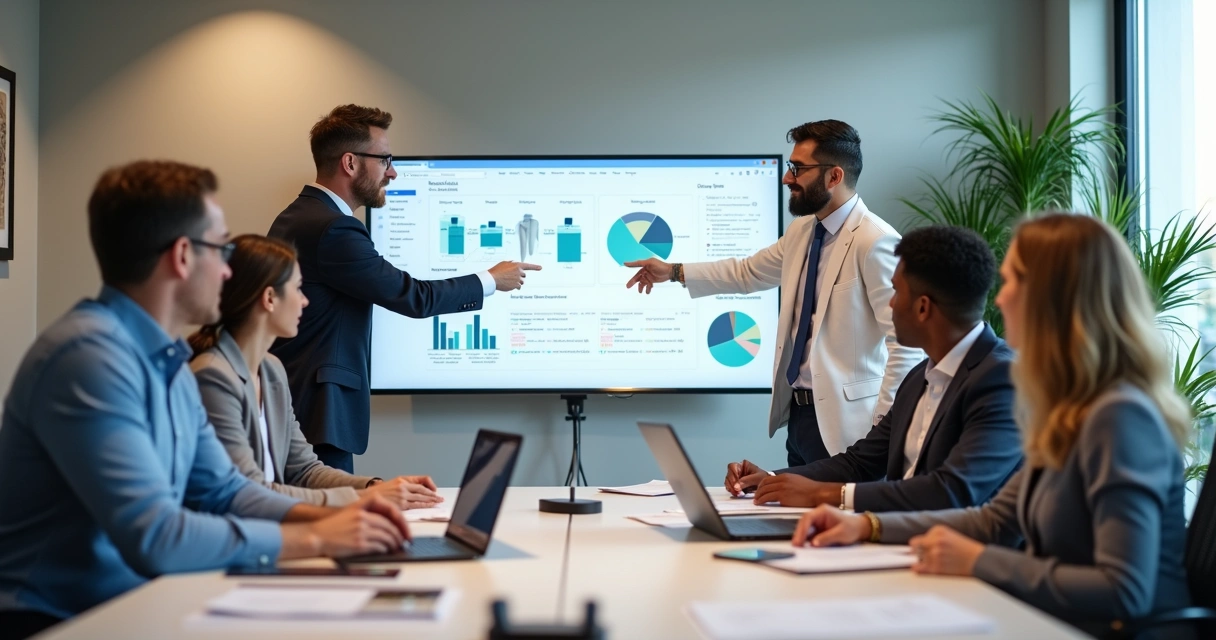 Equipe comercial de clínica odontológica reunida discutindo estratégias 