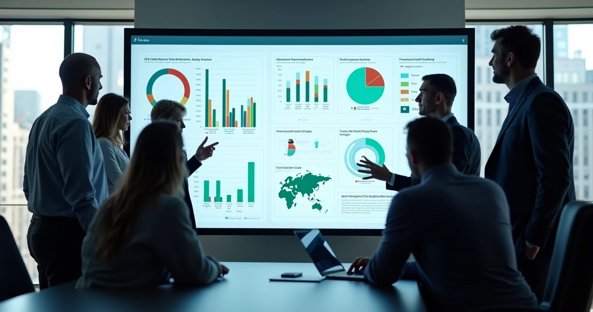 Equipe de vendas analisando painel de IA 