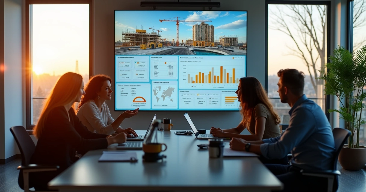 Equipe comercial analisando dashboard da ConstruConnect 