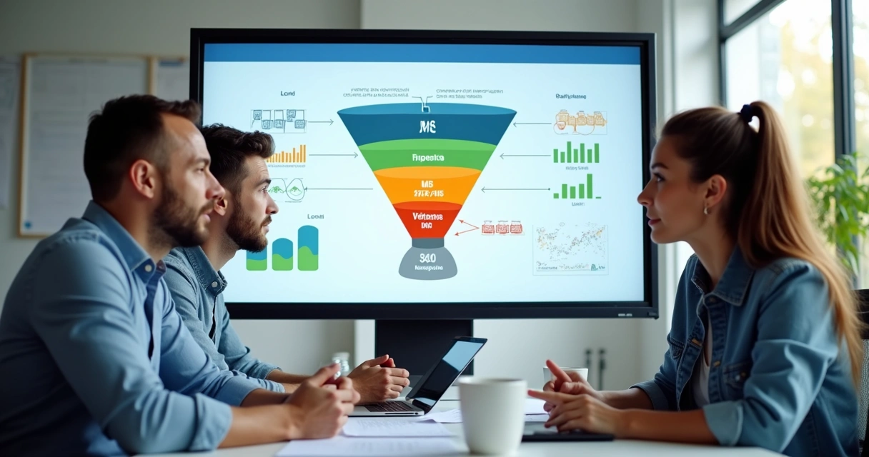 Equipe comercial analisando funil de vendas digital