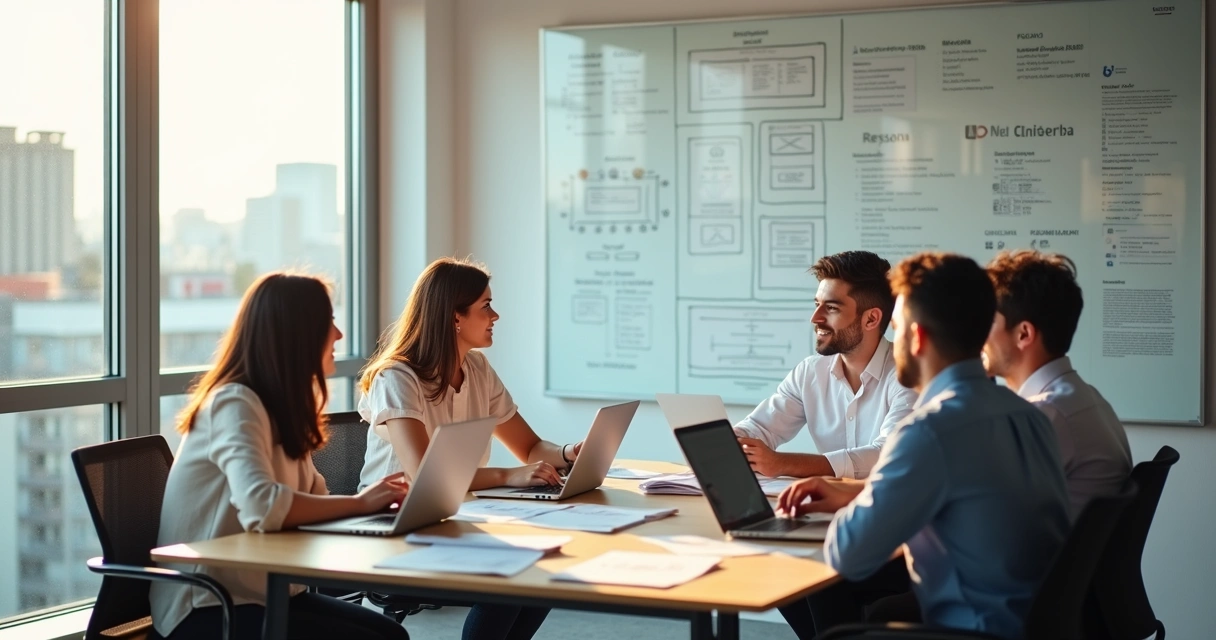 Prospecção B2B na prática: checklist essencial para times comerciais 2 Equipe comercial em reunião planejando estratégias B2B
