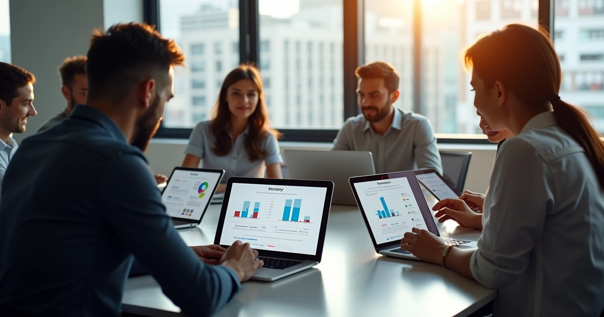 Equipe comercial de PME usando tecnologia white label 