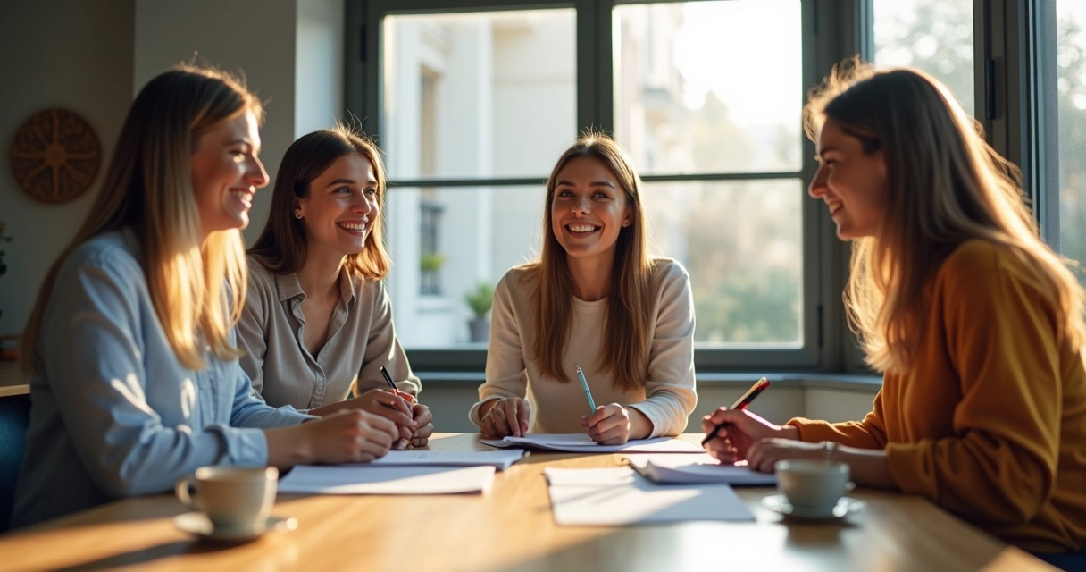 Equipe empresarial reunida compartilhando arquivos em telas virtuais 