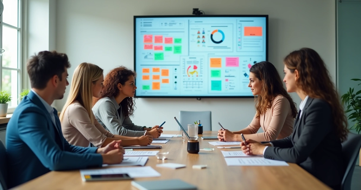 Equipe reunida analisando feedbacks de clientes 