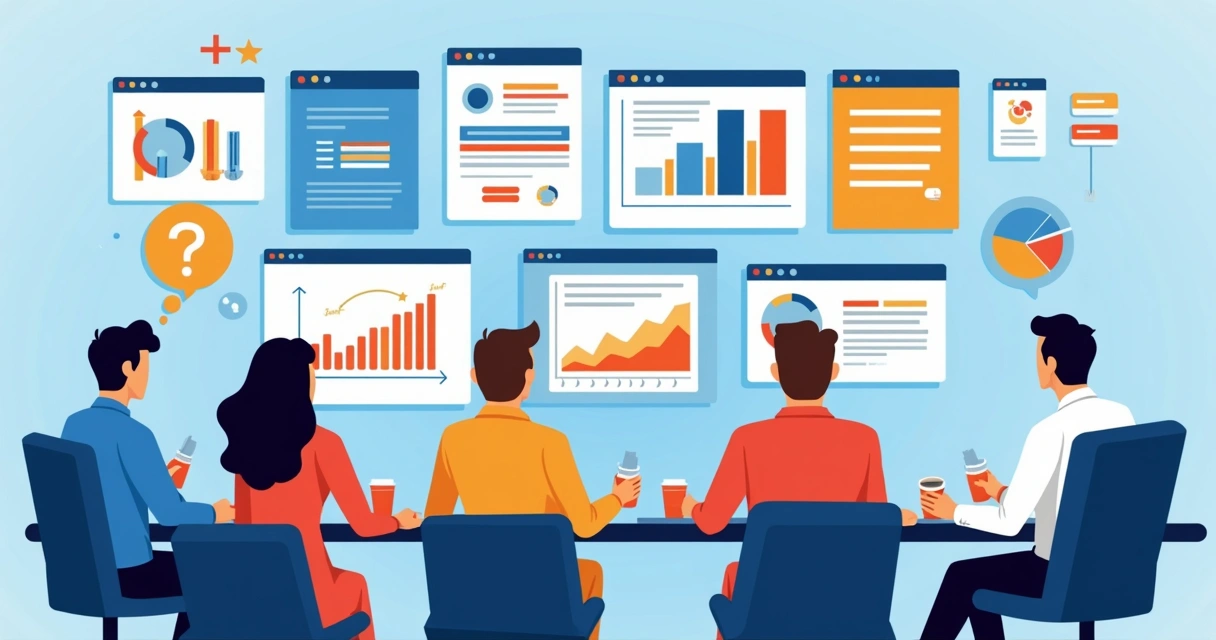 Equipe analisando mídias digitais em telas de computador