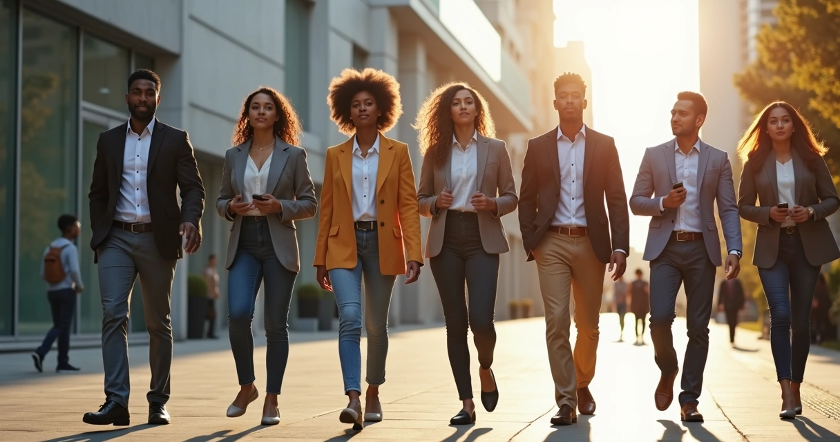 Equipe caminhando unida em direção ao futuro