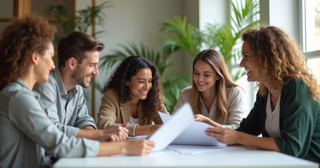 Equipe de trabalho colaborando com confiança 