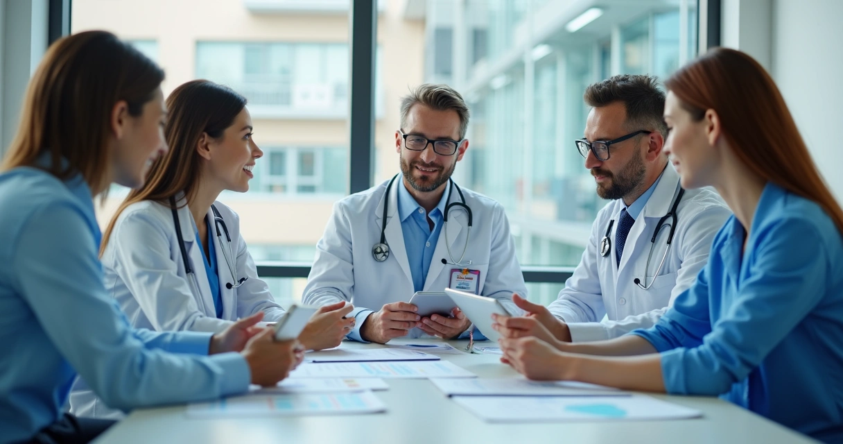 Equipe de consultores em seguros médicos e clientes em reunião 