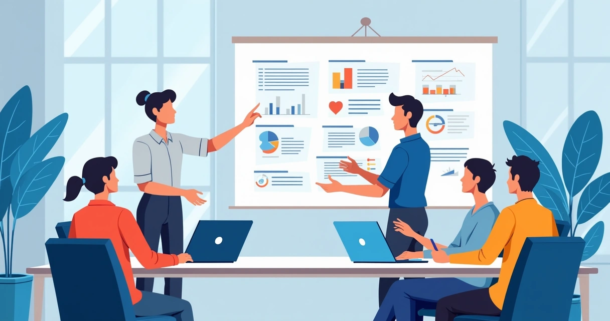 Consultores de campanha orientando equipe com material estratégico