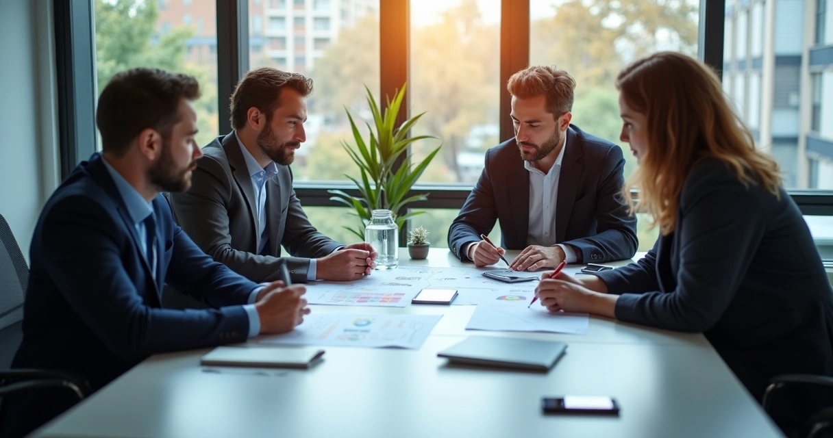 Equipe de consultoria reunida planejando integração de IA no atendimento 