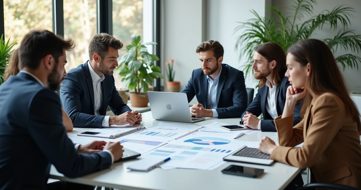 Equipe de consultoria financeira reunida em reunião 