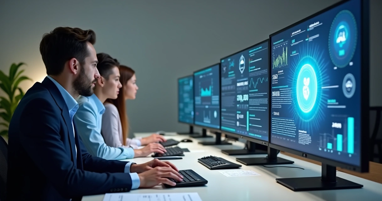 Equipe contábil usando computadores 