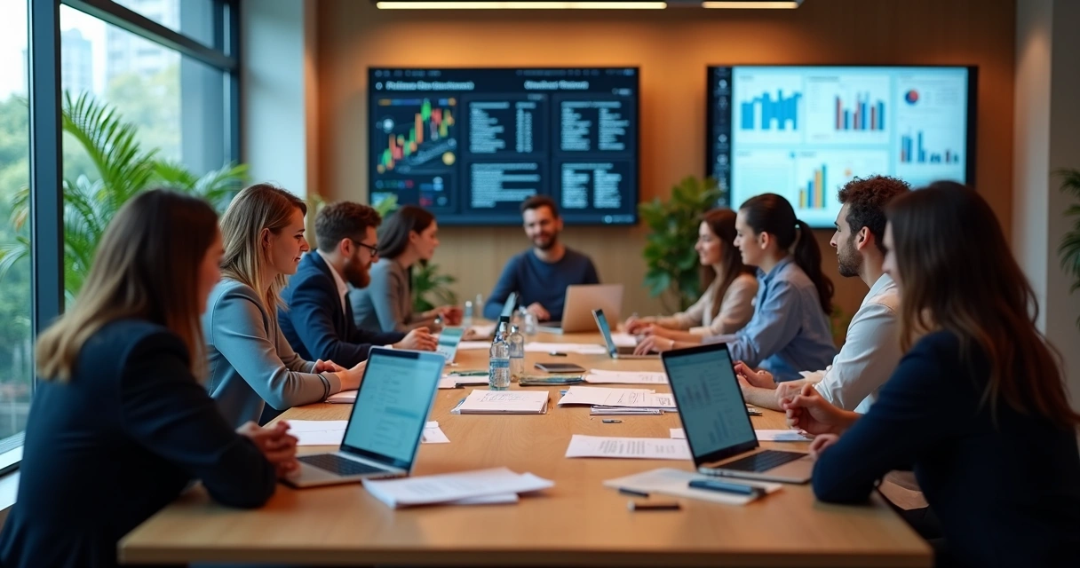 Equipe de contabilidade usando ferramentas de IA ao trabalhar 