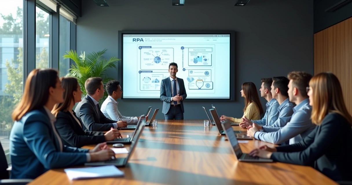 Equipe contábil em treinamento sobre automação de processos 
