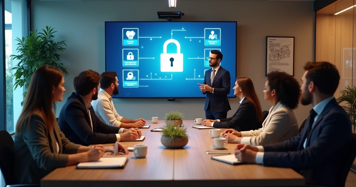 Equipe de escritório contábil em treinamento de segurança de TI 