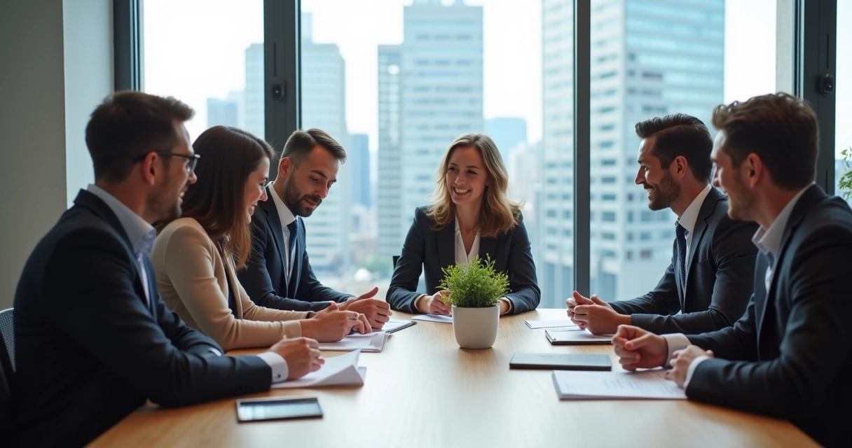 Equipe de contabilidade e direito reunida em sala de reunião 