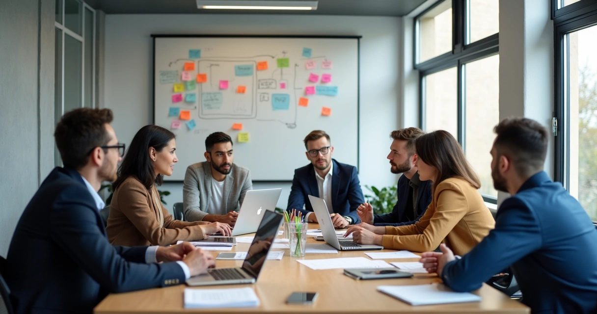 Equipes de trabalho em reunião colaborativa 