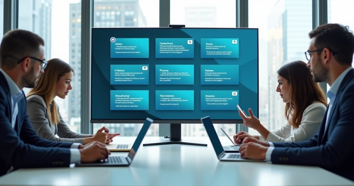 Equipe corporativa assistindo pílulas digitais de treinamento em plataforma EAD 