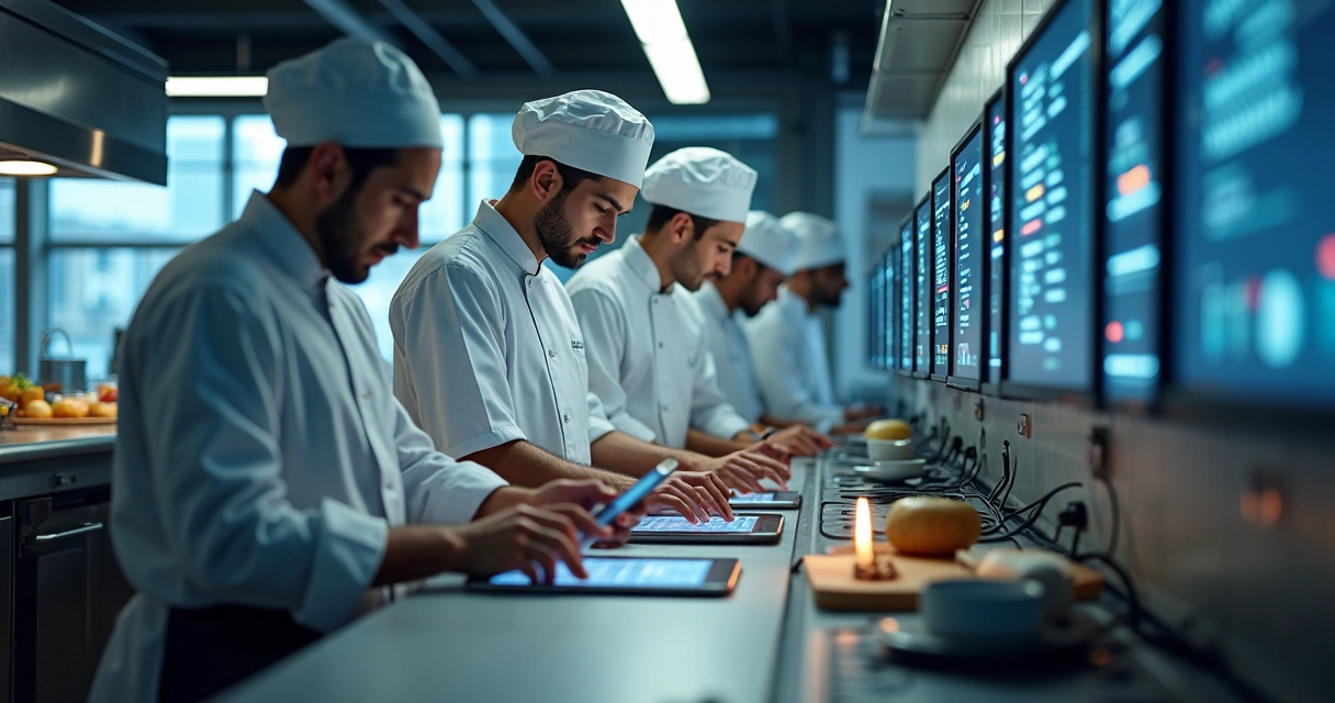 Equipe de cozinha fantasma operando com tecnologia digital 