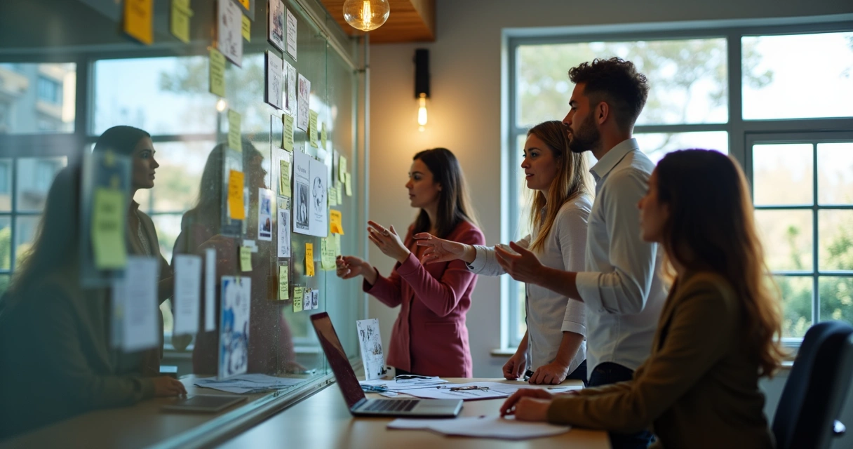 Profissionais de criação e marketing trabalhando juntos em agência 