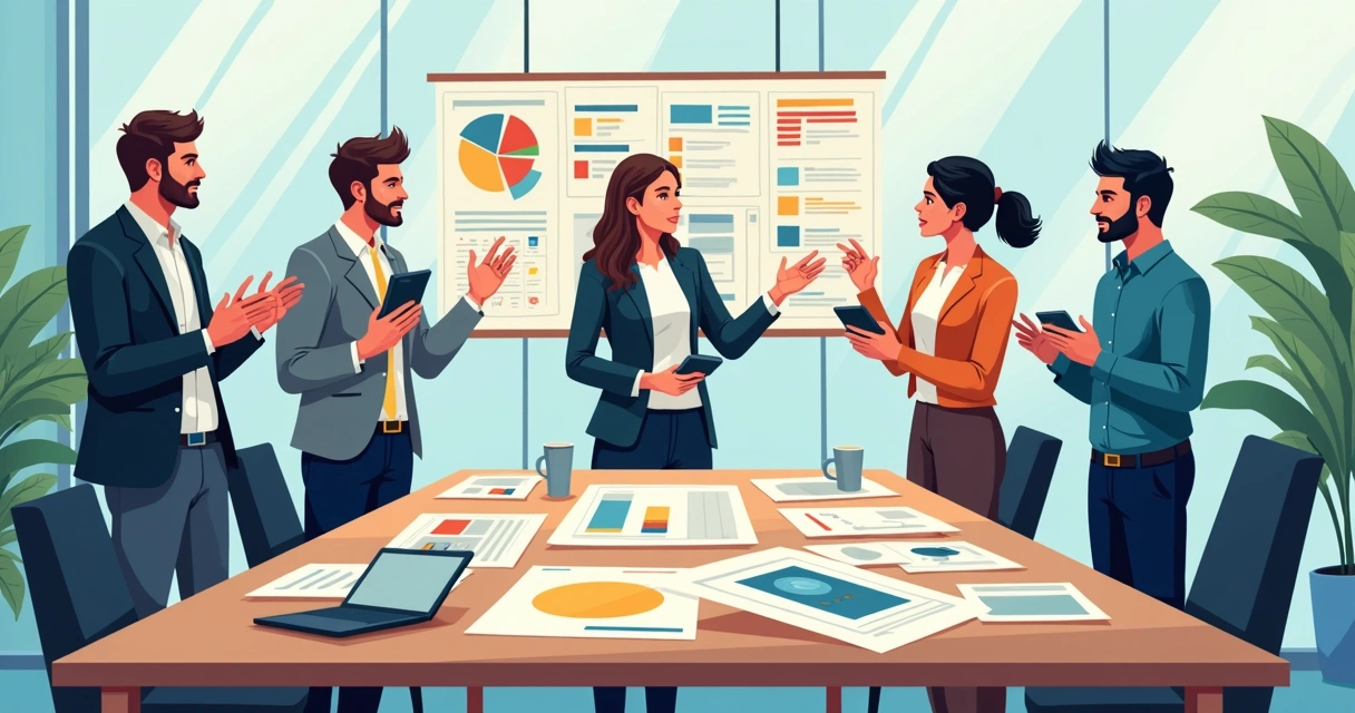 Equipe de comunicação discutindo diferentes perspectivas para campanhas 