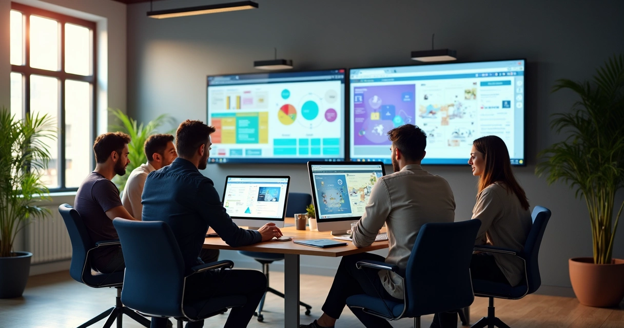 Equipe trabalhando no desenvolvimento de site personalizado 