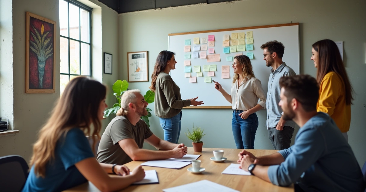Profissionais de agência de marketing criativa em brainstorming em Sorocaba 