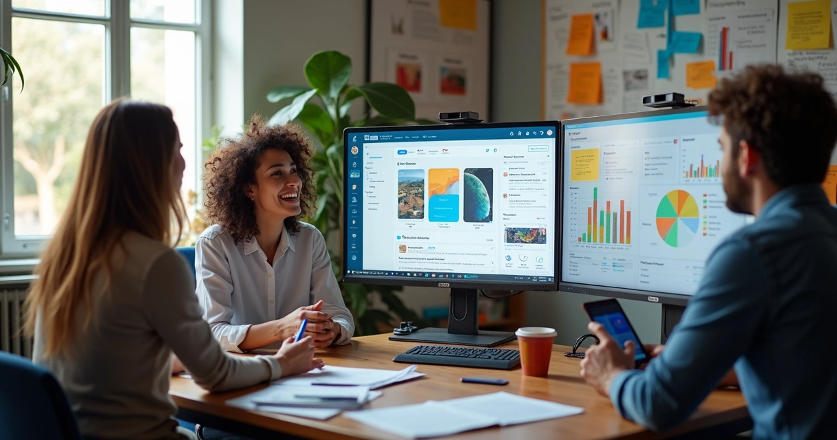 Equipe discutindo estratégias de IA para Instagram 