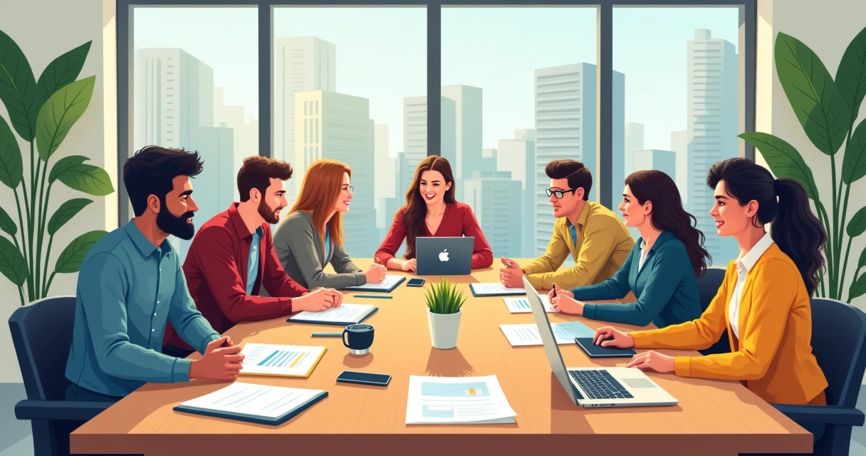 Equipe de marketing trabalhando junta em mesa moderna 