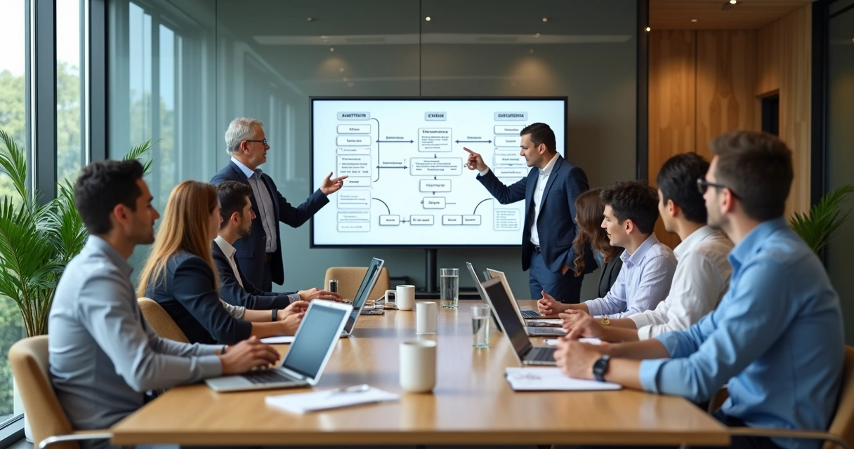 Equipe reunida em mesa discutindo fluxos automatizados no CRM 