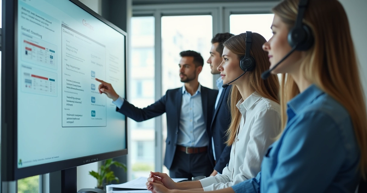 Treinamento de equipe de atendimento ao cliente com painel de CRM 